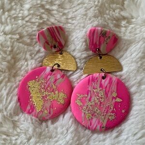 Bold Pink & Gold Statement Drop Earrings